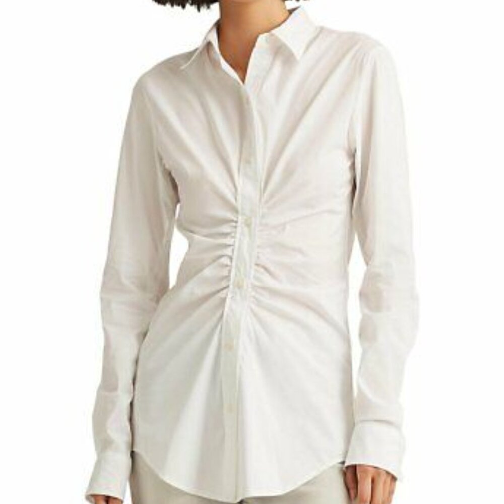Lauren Ralph Lauren: White Point-Collar, Shirred Waist, Button Up, Sz S.